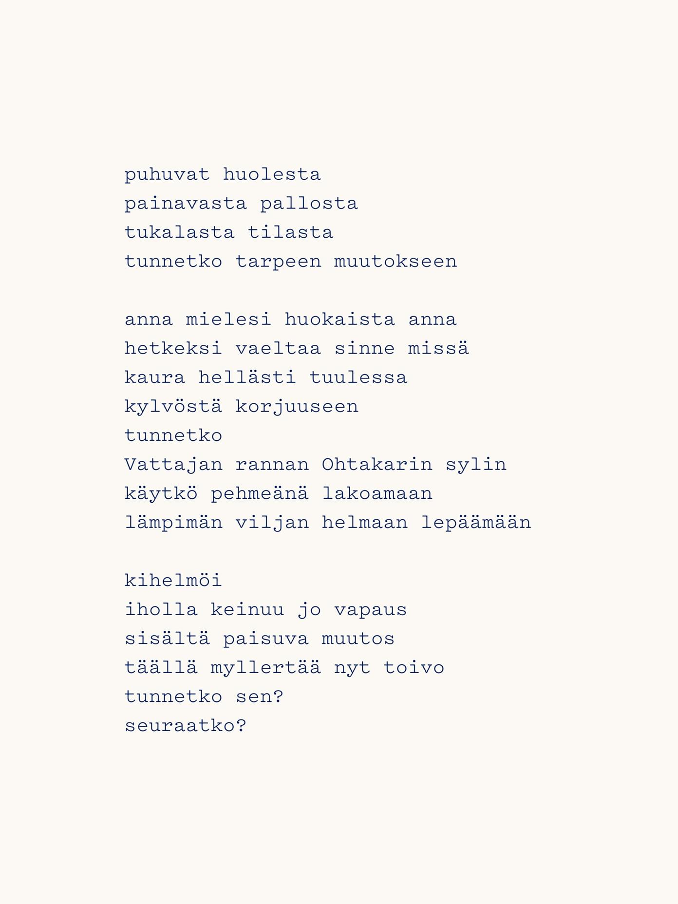 Finnish poem for Mö brand.