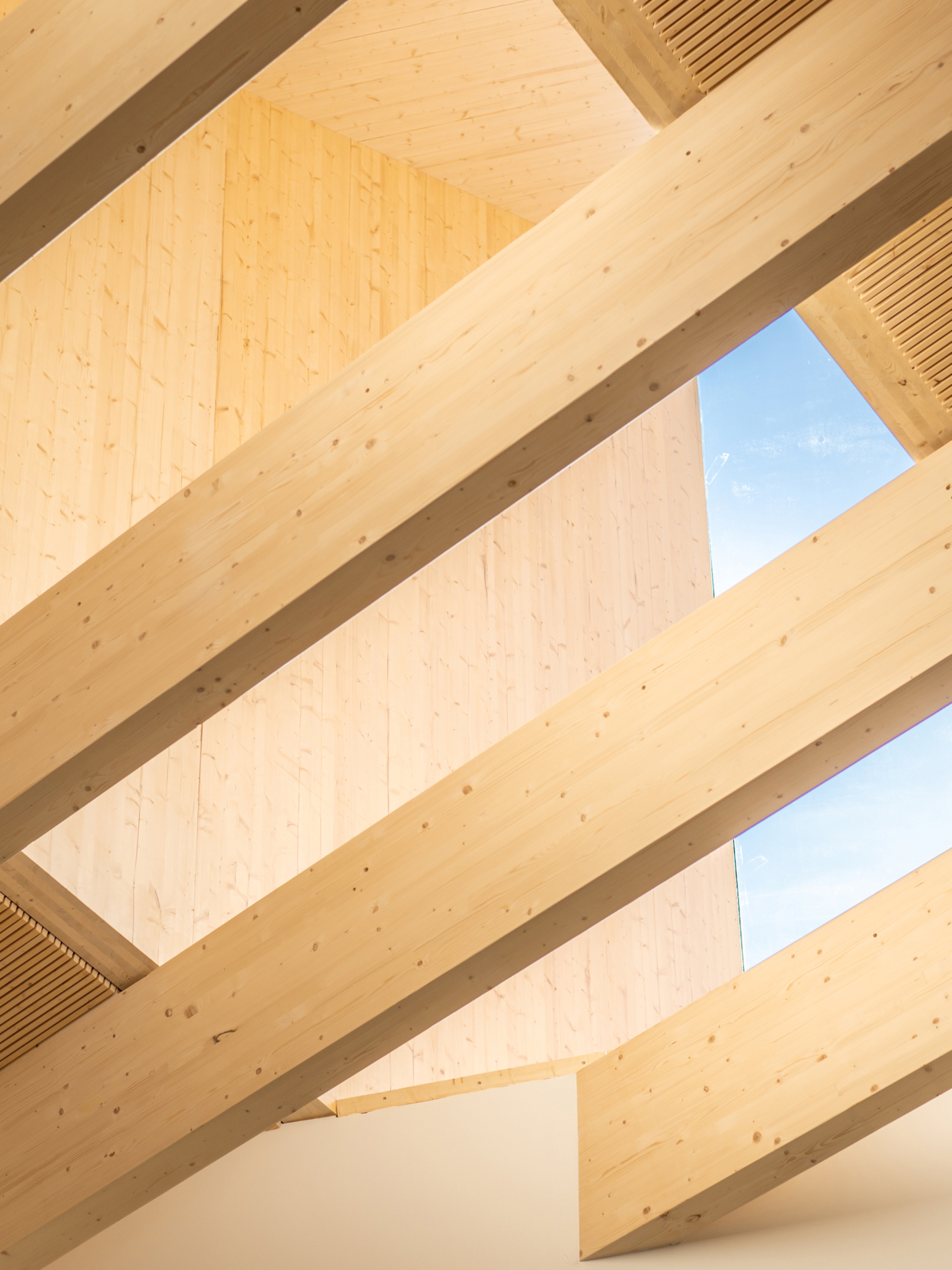 Upward view of Chappe's interior, with blue sky visible through structural gaps.