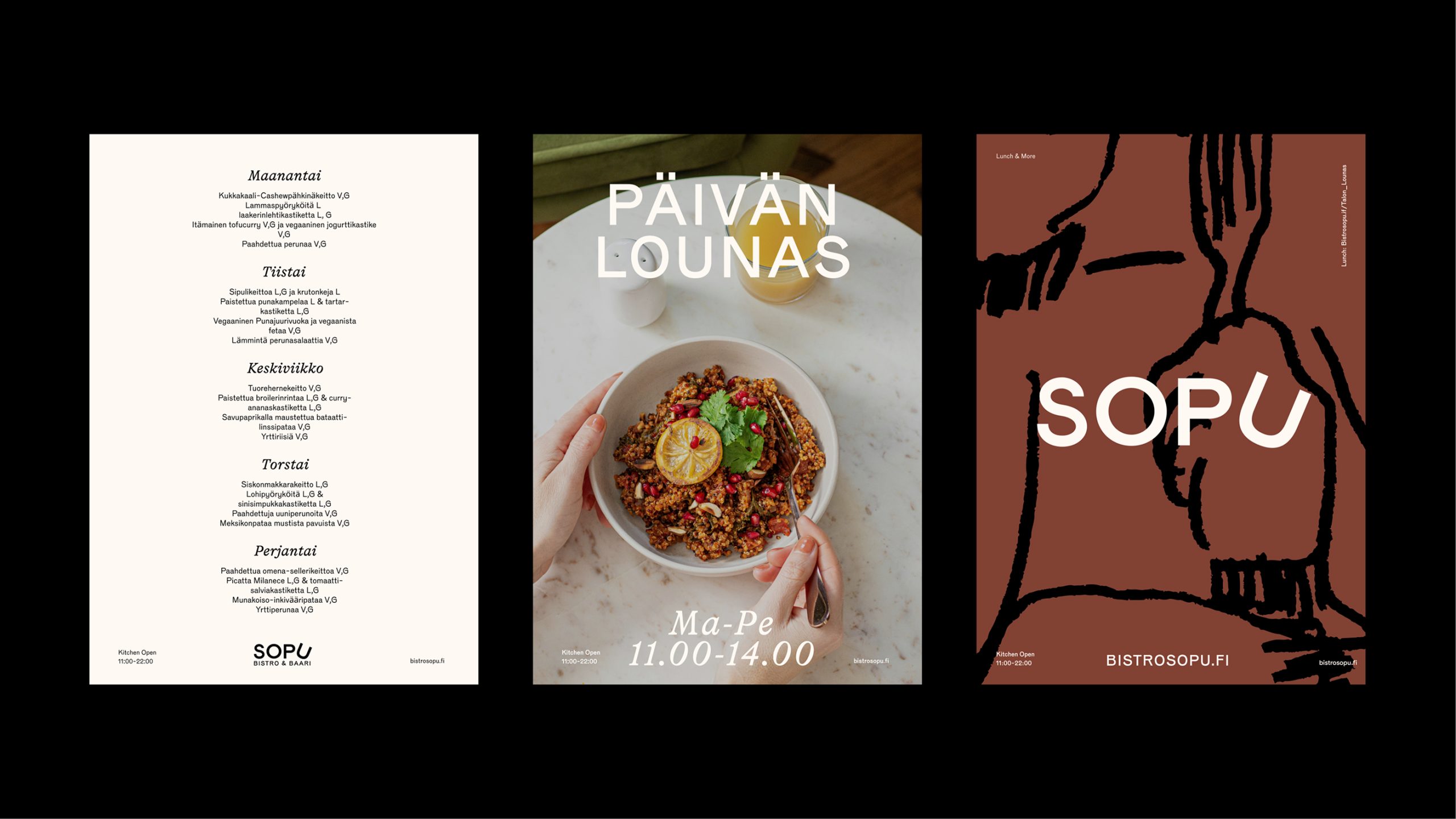 Bistro Sopu branded lunch menu posters.