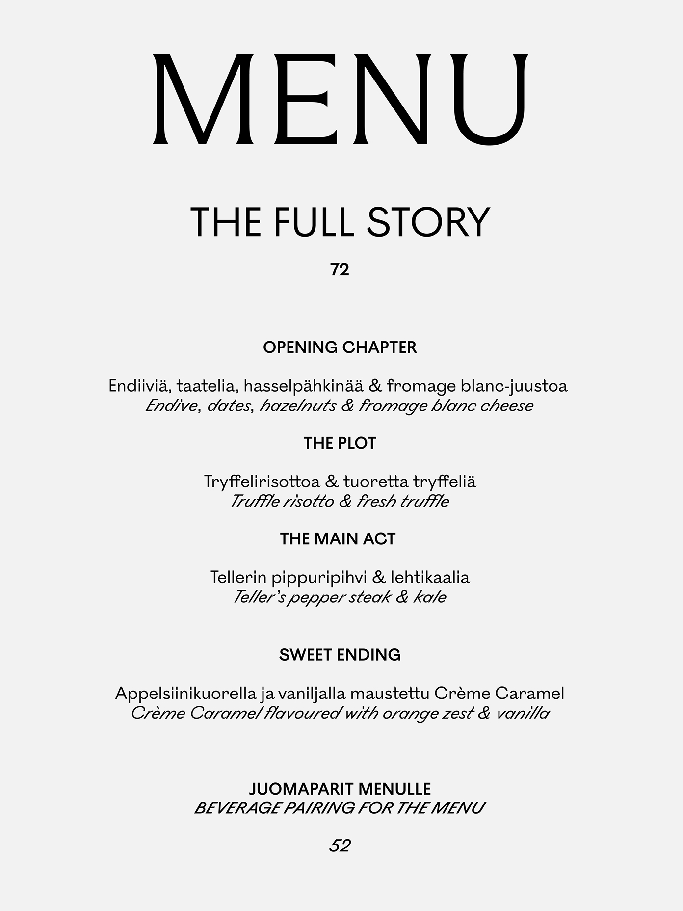 Teller restaurant tasting menu card.