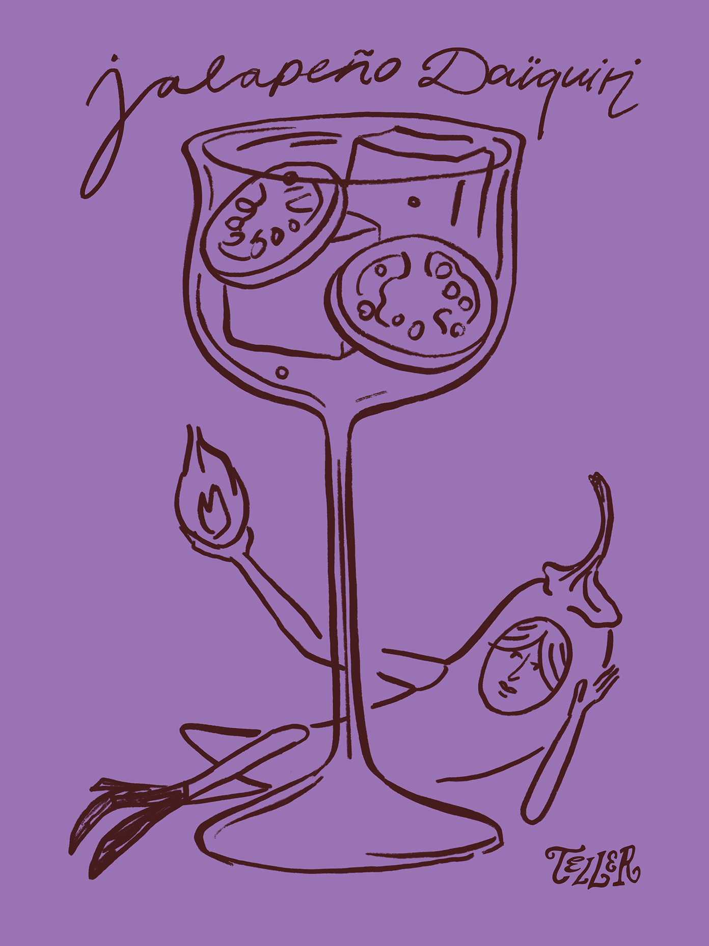 Teller cocktail menu illustration.
