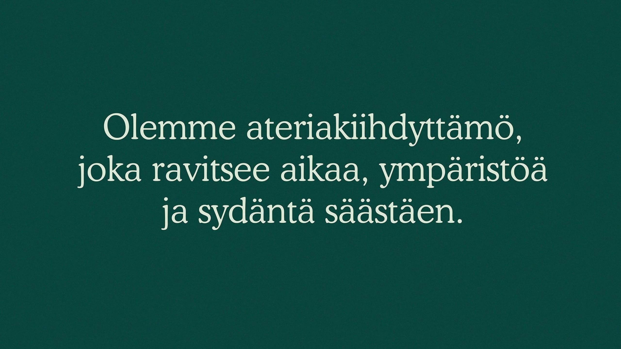 Komero brand tagline in cream serif type on dark green.