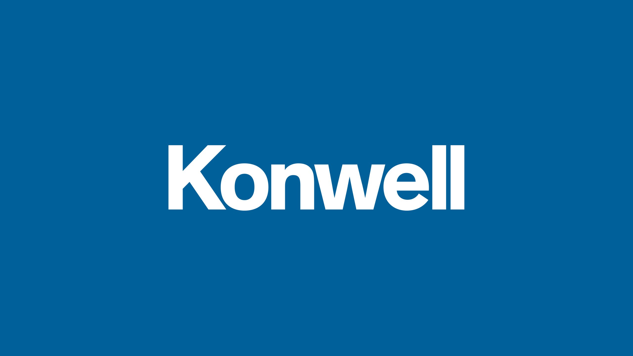 Konwell logo in bold white sans-serif type on a deep blue background.