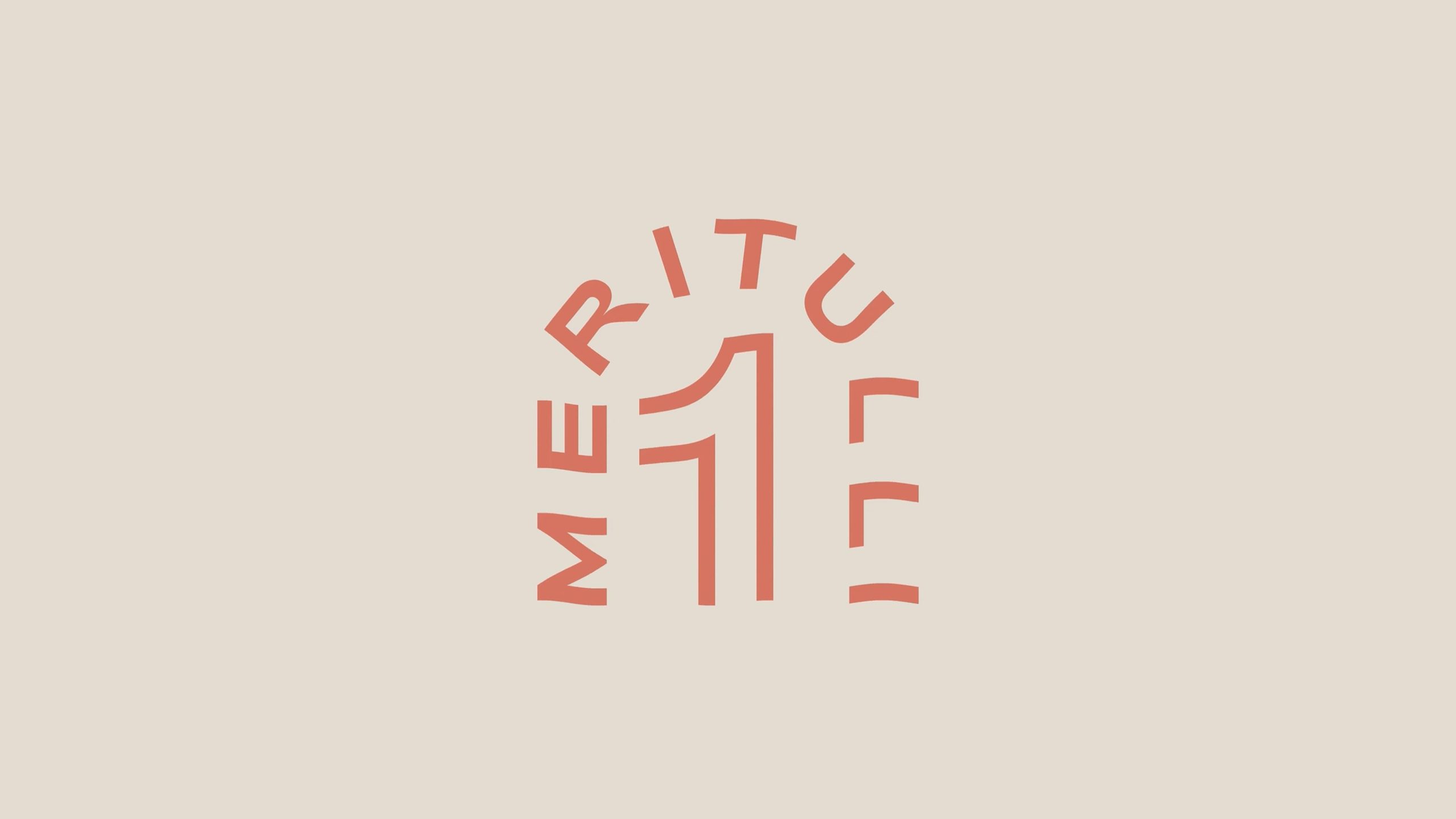 Meritulli 1 logo mark featuring terracotta letters arranged in an arch above a bold numeral 1 on a warm cream background.