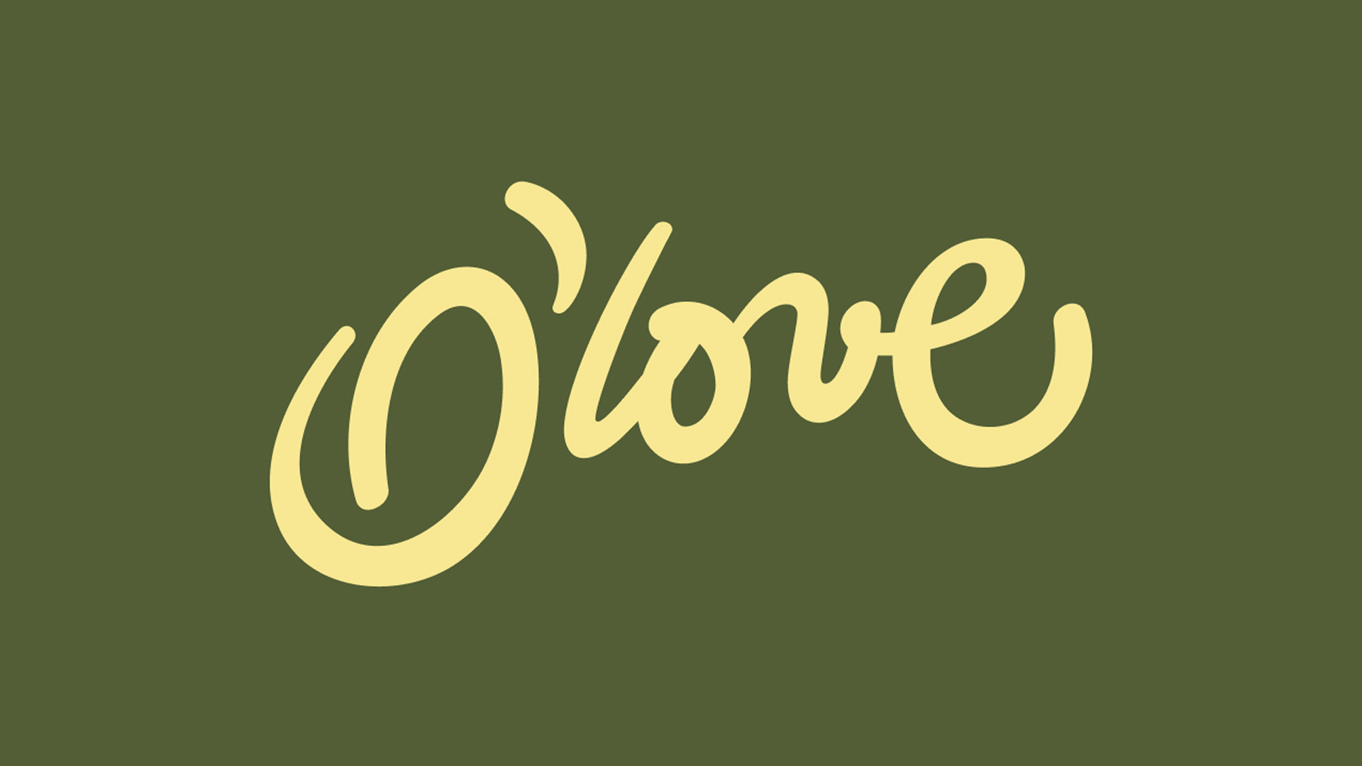 O'love logo in pale yellow cursive script on an olive green background.