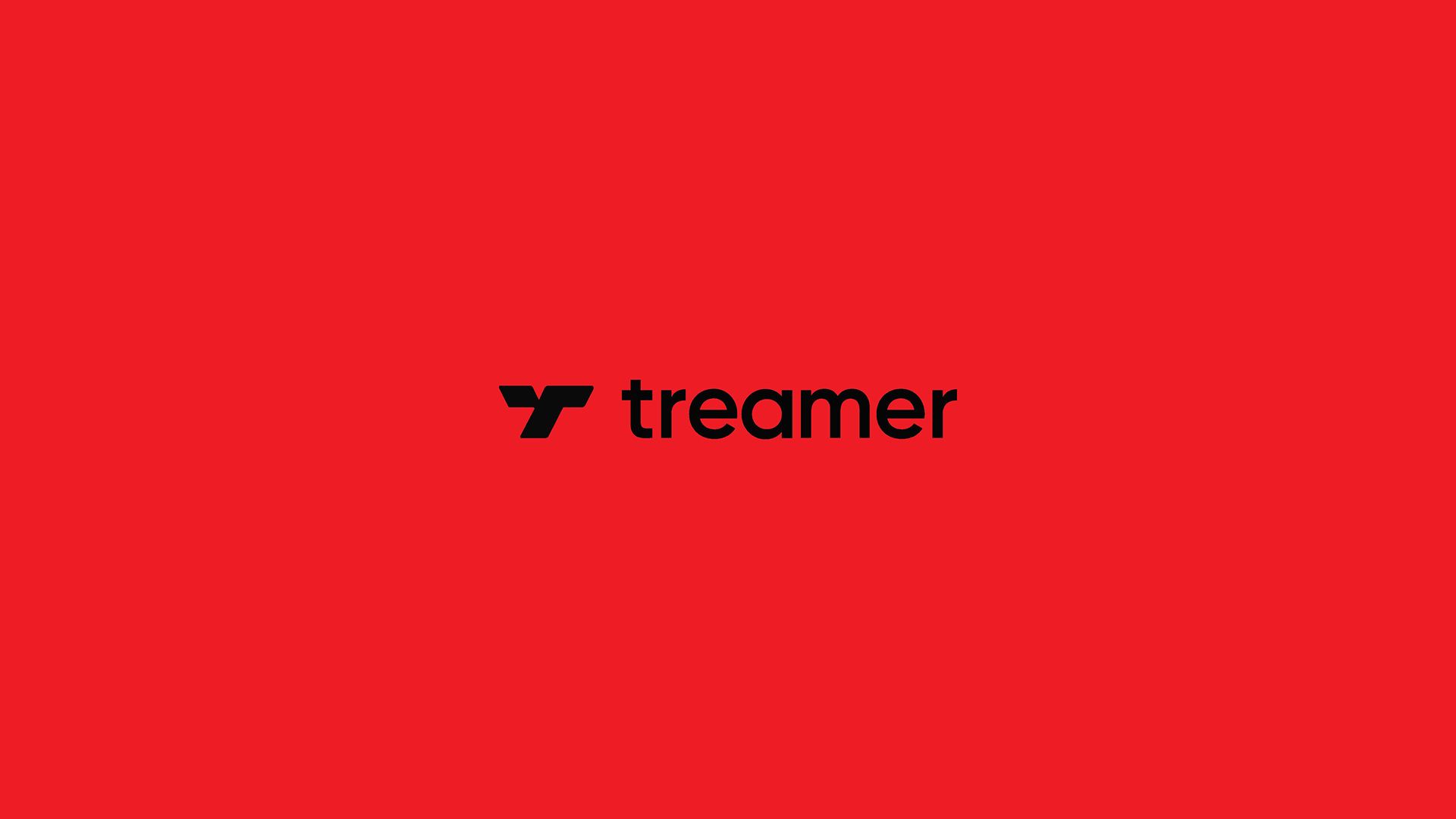Treamer wordmark with bold black logomark on vivid red background.