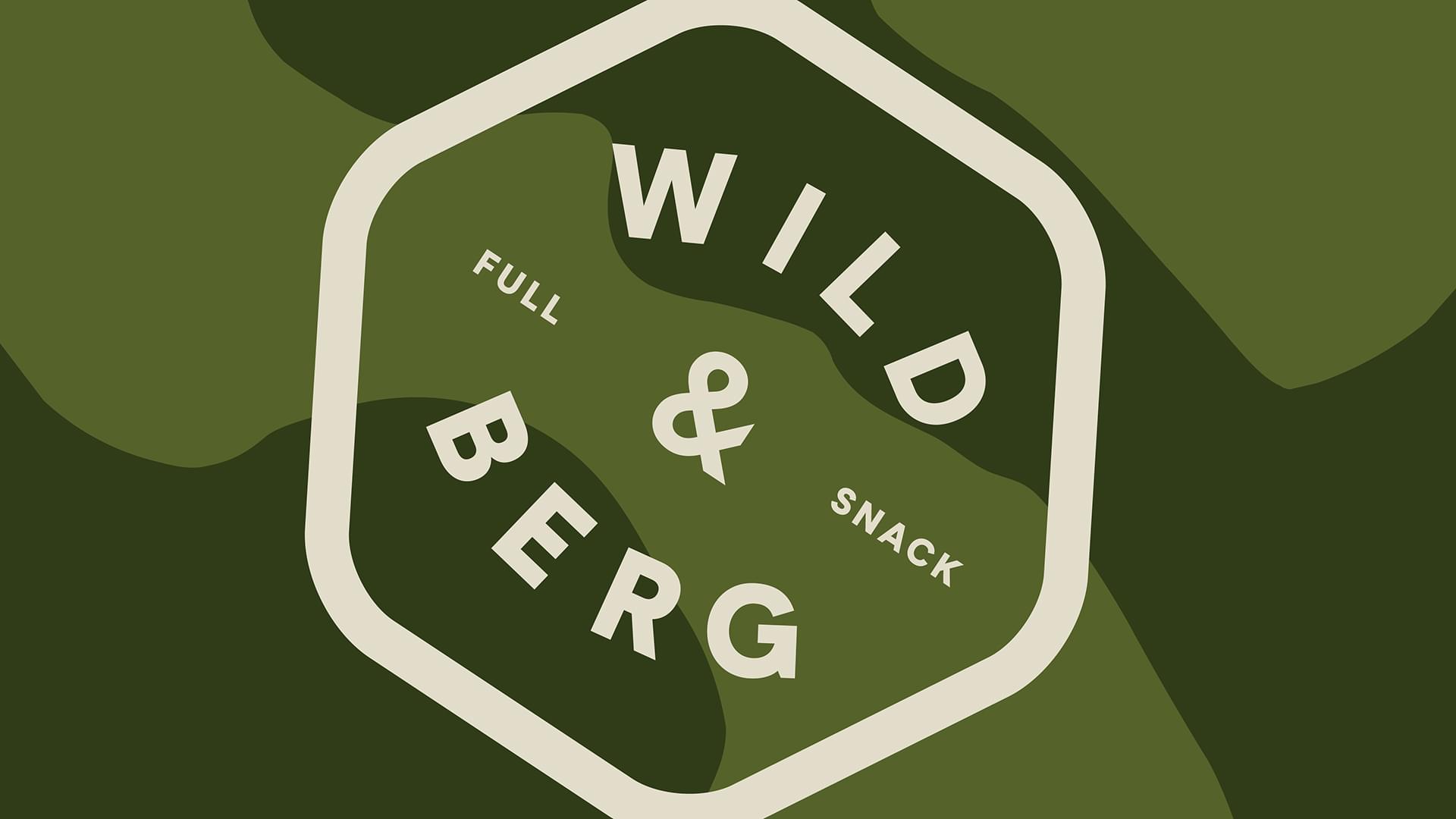 Wild&Berg logo badge on layered olive green camouflage background.
